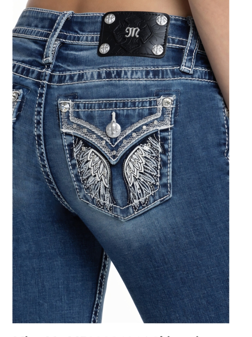 Miss Me Mid-Rise Dark Blue Embroidered Women's Jeans - 30 X 29 - Picture 11 of 14
